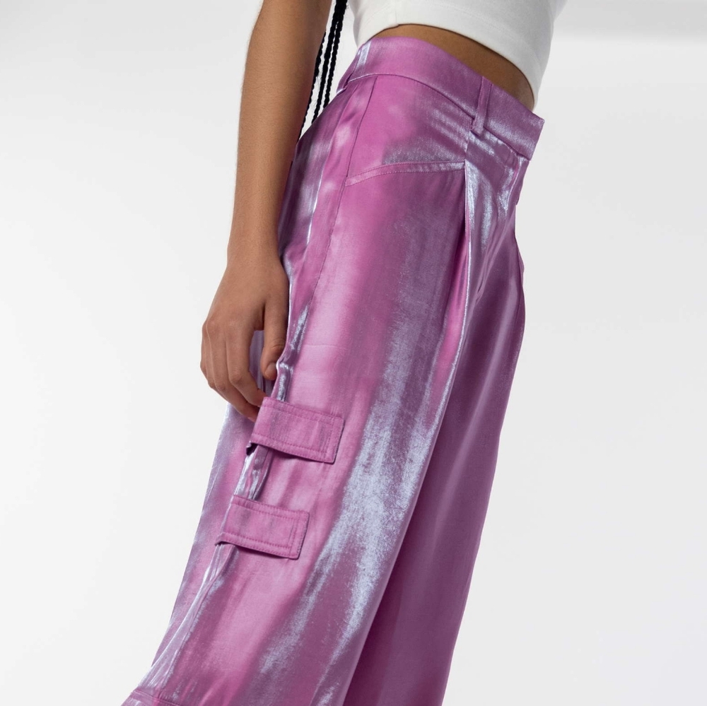Satin Cargo Pants in Shimmering Pink